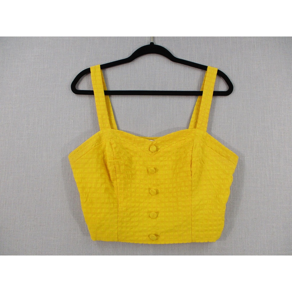 Belle Pogue Yellow Ribbed‎ Button Front Crop Top Womens Size XL